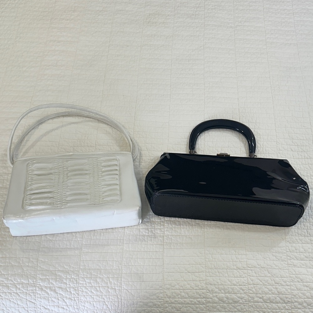 2pc Patent Mini Bag Set White & Black Y2K 90s Shoulder Clutch Bundle